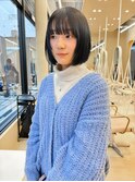 ケアカラー透明感カラー地毛風カラーブルーブラックボブ