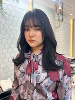 ＊前髪ありくびレイヤーエモージュグレーベージュレイヤーロング