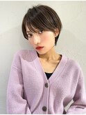 前髪あり耳掛け丸みくびれショートボブ20代30代40代50代（蘭）