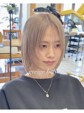 ヘアーアンドメイク サワ 上田本店(SAWA) ぱつっとボブレイヤー透明感ホワイトミルクティグレージュカラー