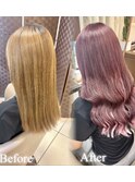 【南波】before/after/Wカラー/ピンクエクステ＋インナー/８０本