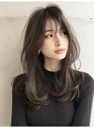 セミロングレイヤー白髪ぼかしカラー30代40代50代60代