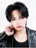 韓国風センターパートウルフニュアンスパーマ黒髪リクルート