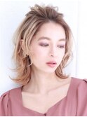 三軒茶屋_レディース_セミロング_ブリーチ_ヘアアレンジ_セット