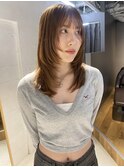 【中澤彩乃】顔まわりウルフレイヤーシャギーフルバングベージュ