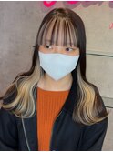 フルバング前髪インナーカラーホワイトグレージュ！