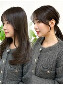 20代30代40代◎前髪パーマ韓国風巻きくすみベージュお団子ヘア