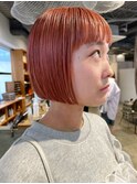◎ボブカット　ボブ　ブリーチカラー　ピンクオレンジ