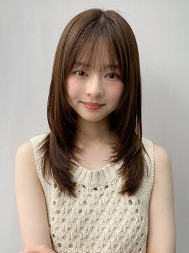 エトラ 渋谷店(etora) 小顔 前髪 レイヤーカット オリーブグレー 黒髪"