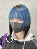 特殊デザインカラー水色グラデ毛先黒裾カラー～糸ito～HIRO