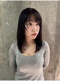 レイヤーカット/ミディアム/顔周り/おくれ毛/暗髪/艶髪/韓国風