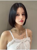 黒髪カタログオリーブグレーココアベージュ小顔に見せるヘア博多