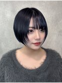 ネイビー ショートカット ショートボブ ダブルカラー