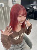 顏周りレイヤー/ギラギラレッドカラー/ミディアムレイヤー