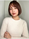 斜めバング暖色系カラー大人美人ひし形丸みボブp1越谷30代40代
