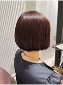 20代30代ミディアムショート切りっぱなしボブ艶髪ピンクブラウン