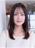 20代30代大人かわいいセミディ韓国風姫カットレイヤーシアカラー
