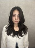 面長さん緩和裾広がりウェーブと顔周りカット
