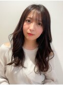 暗髪黒髪ウェーブ艶髪アプリコットオレンジハイライト韓国巻き