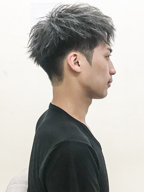 束感アップバングツーブロックコンマヘアダークグレーグレージュ