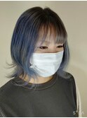 ブルーアッシュをウルフボブで。