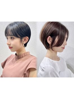 乾かすだけでふんわりまとまるカットでキレイなフォルムをキープ!艶感もある大人小顔ショートボブが大人気!