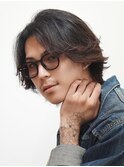 【メンズボブ】ミディアムロング毛流れスパイラルセンターパート