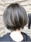 20代30代40代大人可愛いハイライト×ショート/透明感グレージュ