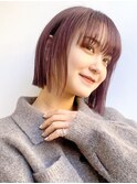 Say.切りっぱなしボブラベンダーピンクぱっつんボブ前髪表参道