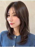 知立ミディアムくびれミ顔周りレイヤーショコラブラウン30代40代