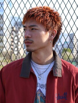 ガズル ハラジュク(GUZZLE HARAJUKU) ビビットオレンジで作る刈り上げないスパイキーショート　メンズ