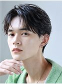 韓国マッシュフェザーパーマニュアンスパーマセンターパート黒髪