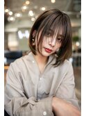 大人かわいい前髪セシルカットココアブラウンフリンジウェーブ