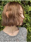 ミディアムパーマデジタルパーマボブパーマチェリーブラウン前髪