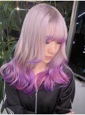 ダークパープルクラゲヘアインナーカラーブリーチデザインカラー