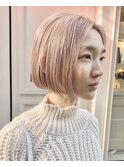 ホワイトピンクベージュ#切りっぱなしボブ#美髪#ピンクブラウン
