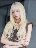 ロング前髪カット顔周りレイヤハイトーン_F51224
