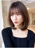 【小顔×艶髪】王道モテ内巻きボブ シースルーバング ベージュ