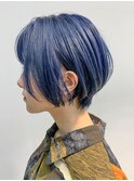 ショートボブ、ネイビーカラー、ネイビーブルー、ショートヘア