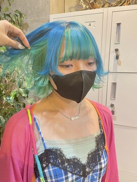 カリーナコークス 原宿 渋谷(Carina COKETH) 水色/インナーカラー/ダブルカラー/顔周りレイヤー/オージュア