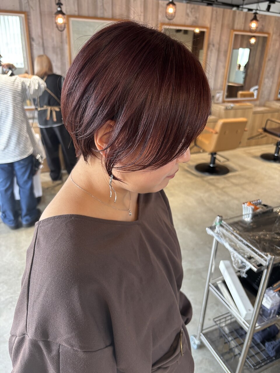大人女性におすすめショートボブ/暗めピンクブラウンカラー