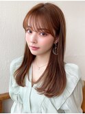 大人かわいいセミロングレイヤーカットAライン シースルーバング