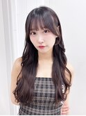 顔周りレイヤー前髪カットロングココアベージュ_F21169