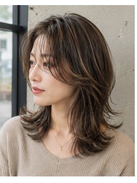 アースオーセンティック 小平店(EARTH Authentic) 白髪ぼかしハイライト×くびれレイヤー