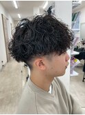 小山メンズカットメンズパーマスペインカールフェードカット眉毛