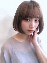 大人可愛いマロンベージュAラインボブかきあげ奈良大和八木