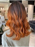 ミディアムレイヤーカット　オレンジカラー