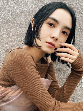 バム 名古屋栄店(BAMM) 前髪なしの黒髪切りっぱなしボブ【坂根】