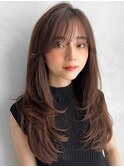 ナチュラルカールグレージュモテ髪前髪ツートンカラー艶感