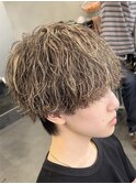 メンズハイライトパーマ緩め波巻きパーマメッシュパーマ縦落ち